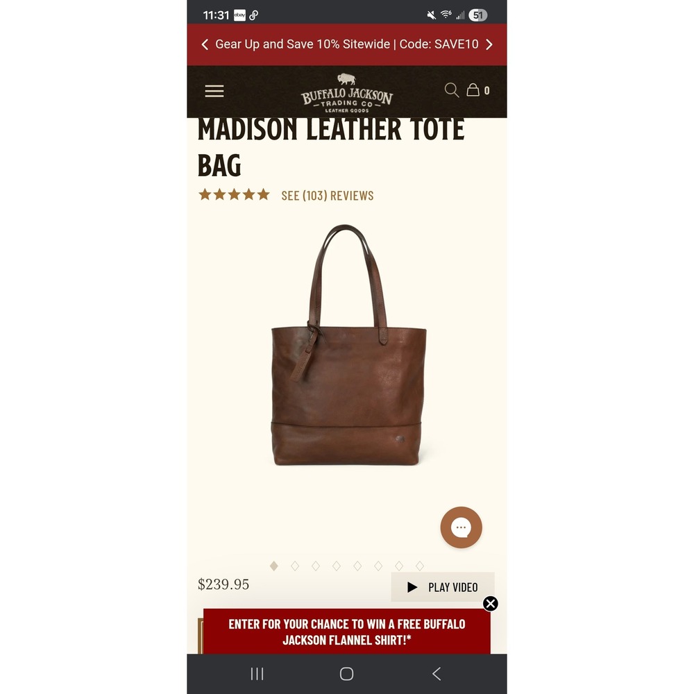 Buffalo‎ Jackson Brown Leather Tote Bag Shoulder Bag Full Grain Minimalist - Picture 16 of 16